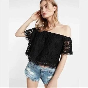 Express Black Lace On Off Shoulder Top